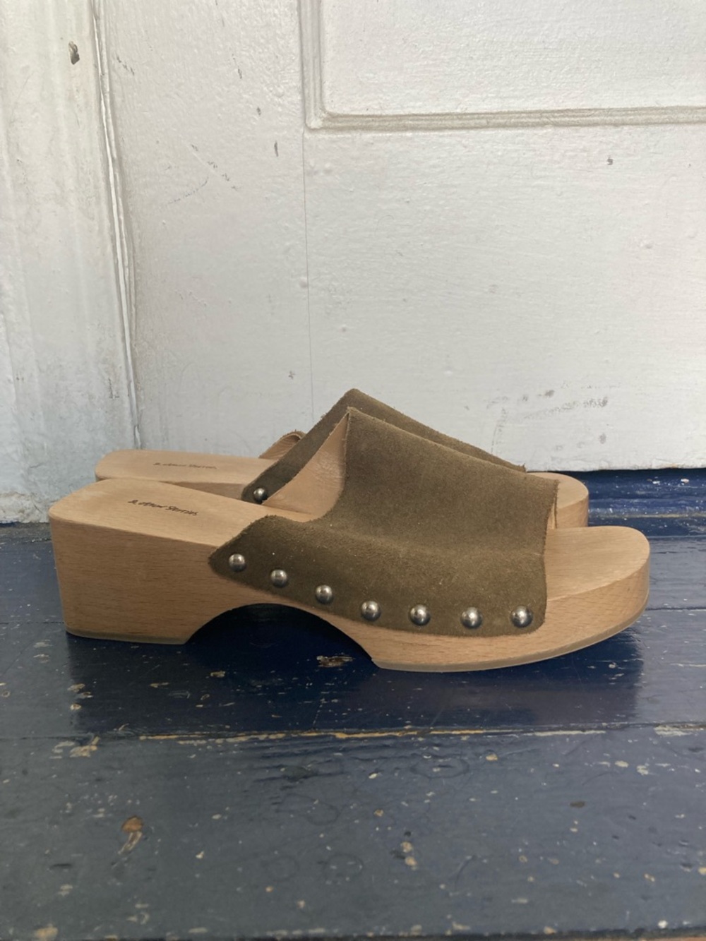 & Other Stories Olive Suede Studded Slide Clog